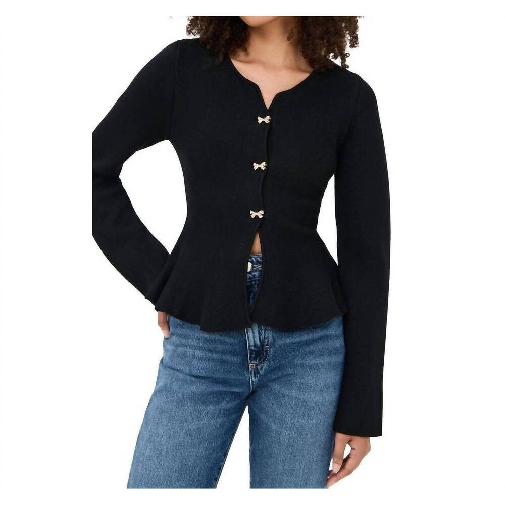 NEW EN SAISON idah bow buttons cardigan in black